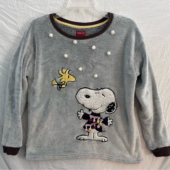 Peanuts Tops - Peanuts Snoopy Woodstock Fleece Pullover Sweatshirt Gray Size S